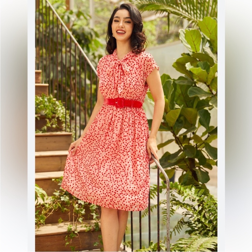 NWT ModCloth Confetti Confection Velvet Polka Dot Dress in Red Sz 14